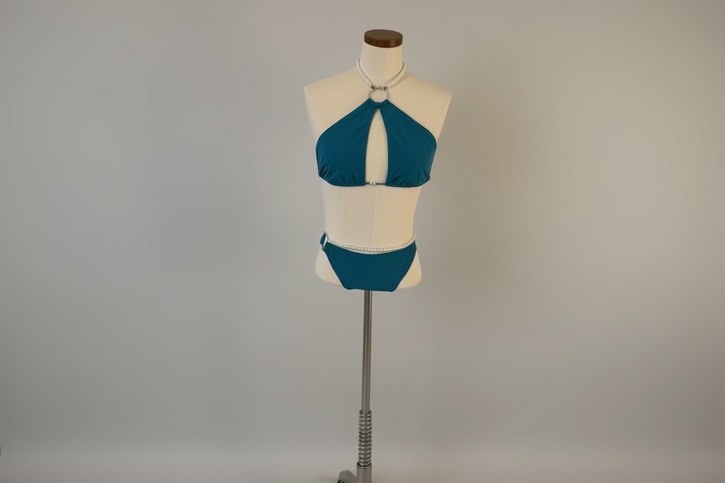Turquoise Bikini White Beads 2 Piece SwimWear Set