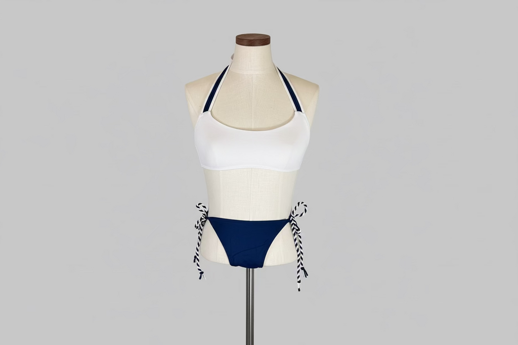 Navy Blue Bottoms And White Top 2 Piece Swim Wear