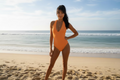 Orange Halter Neck One piece Swim Suit