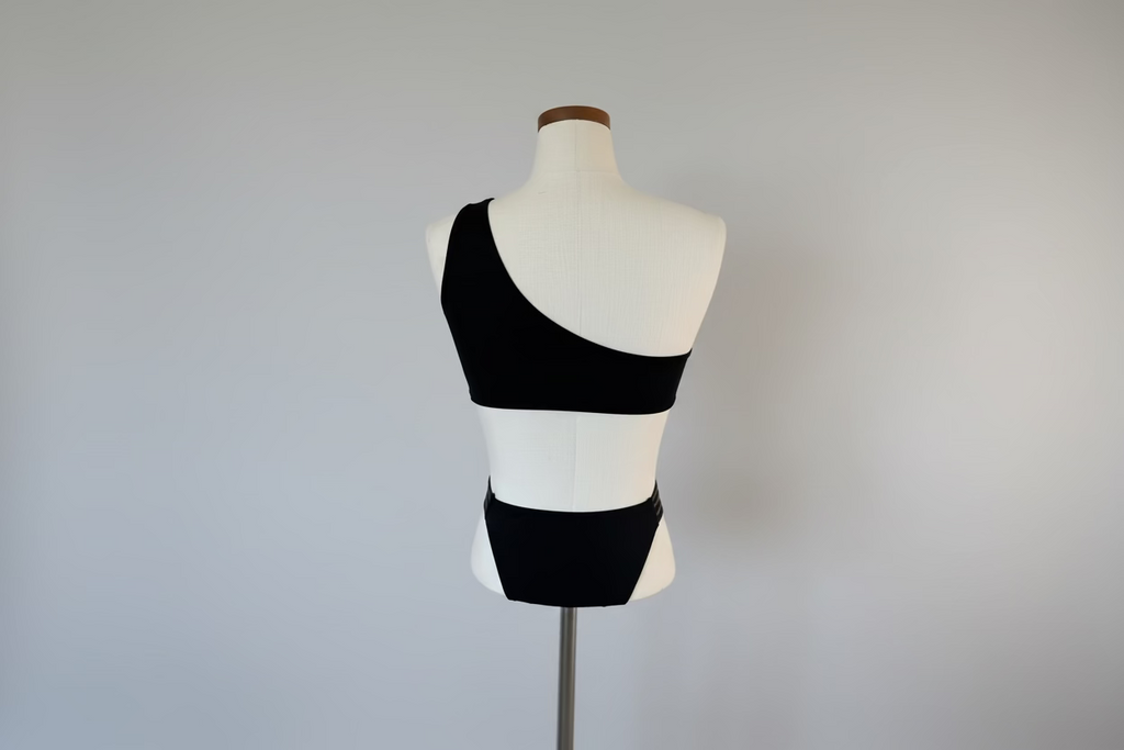Black Off The Shoulder Top Black Hint Of Gold Bottoms 2 Piece Swim Suit